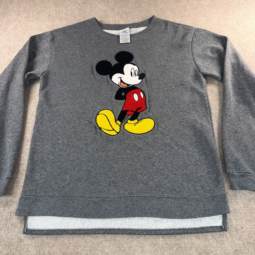 Disney Mickey Mouse Sweatshirt Gray Chenille Graphic Pullover M MYSJMX9-2L98